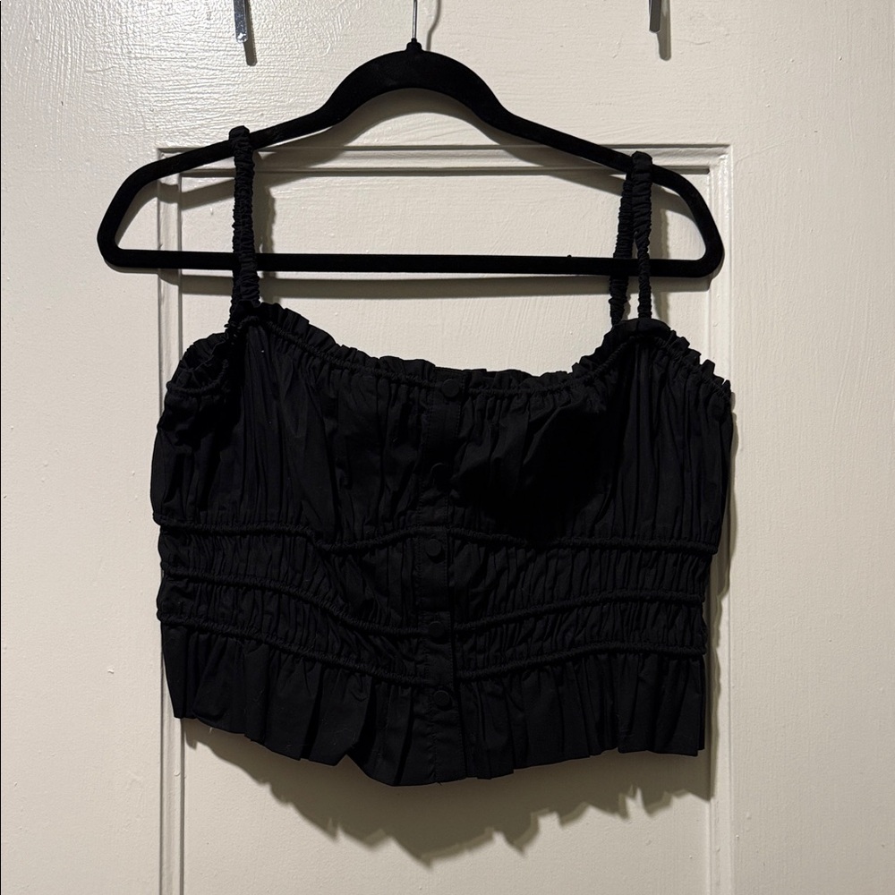 Cropped Black Gathered Camisole Top